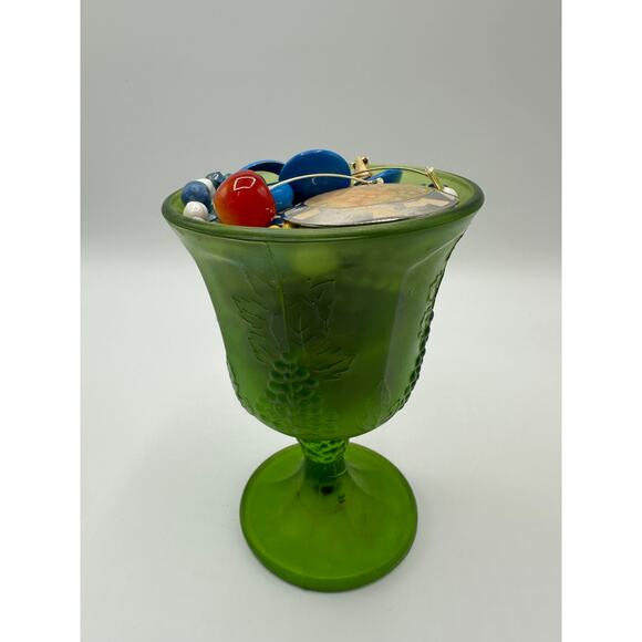 Vintage Indiana Glass Harvest Grape Green Goblet Mystery Jewelry Jar - Picture 3 of 3